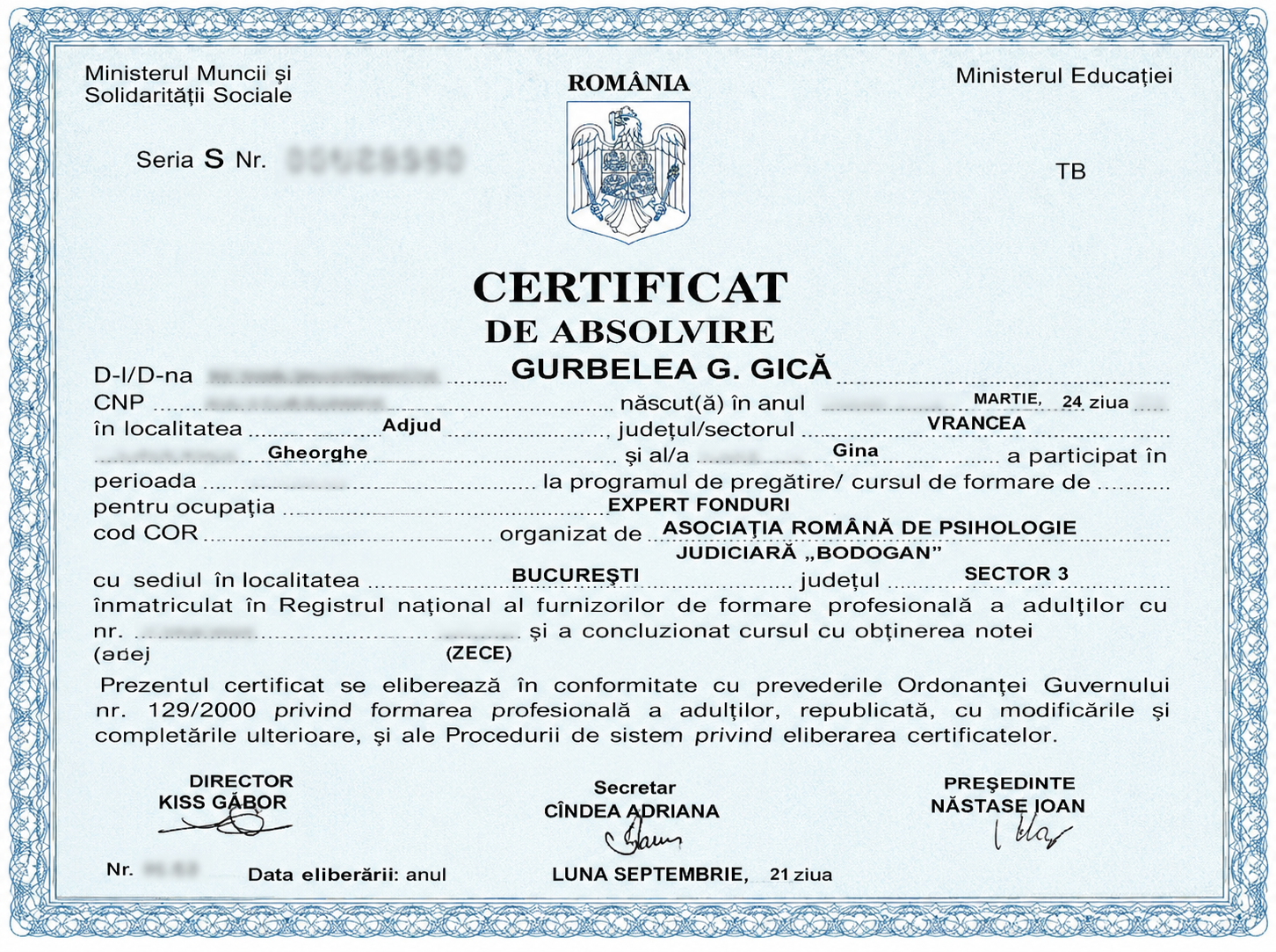Diplomă Gurbelea Gică 1