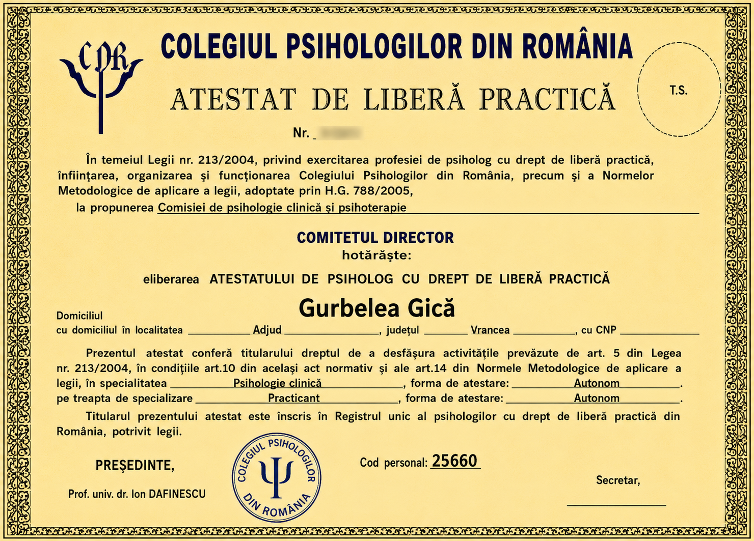 Diplomă Gurbelea Gică 3